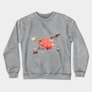 Coffee and Reading - coffee and book elements orbiting a brain Crewneck Sweatshirt